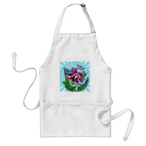Dewdrop Butterfly Iris custom name apron