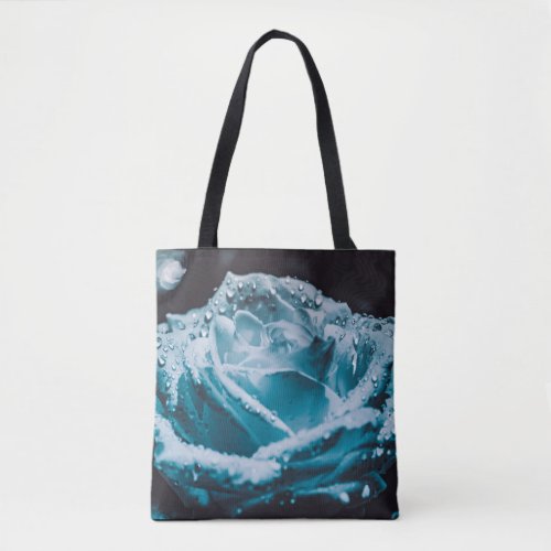 Dewdrops On A Blue Zen Rose Tote Bag