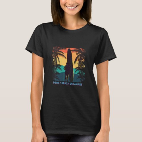 Dewey Beach Delaware De Palm Tree Surfboard Surfer T_Shirt