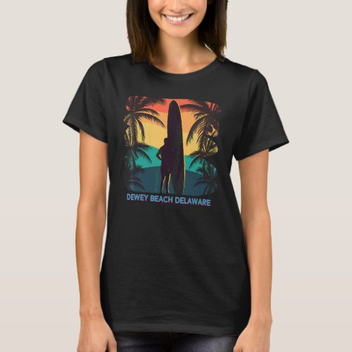 Dewey Beach Delaware De Palm Tree Surfboard Surfer T_Shirt