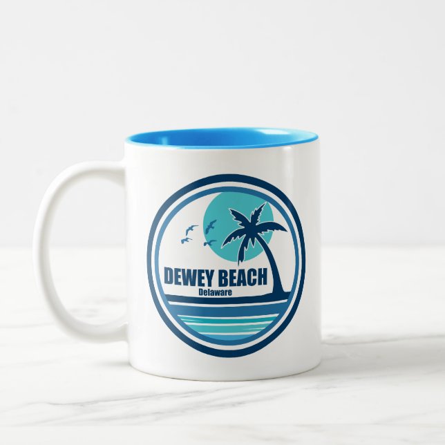 Dewey Beach Delaware Palm Tree Birds Two-Tone Coffee Mug (Left)