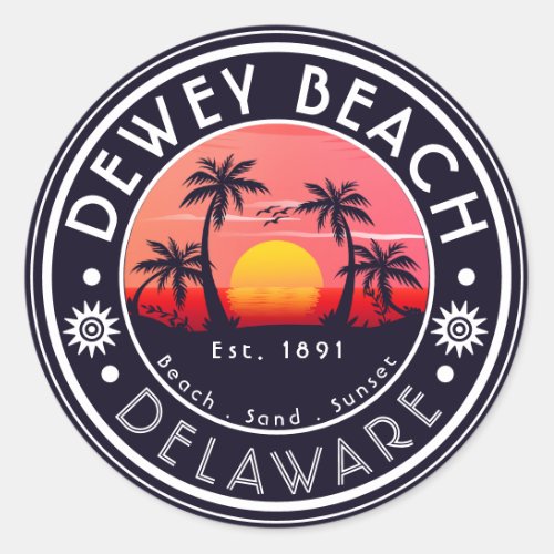 Dewey Beach Delaware Palm Trees Vintage 80s Classic Round Sticker