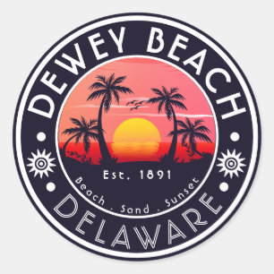 Dewey Beach Delaware Palm Trees Vintage 80s Classic Round Sticker