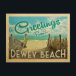 Dewey Beach Vintage Travel Postcard<br><div class="desc">This Greetings From Dewey Beach vintage postcard design features a sandy beach with a beautiful turquoise ocean water and above the sea,  a blue sky with billowy white clouds. In vintage travels style.</div>
