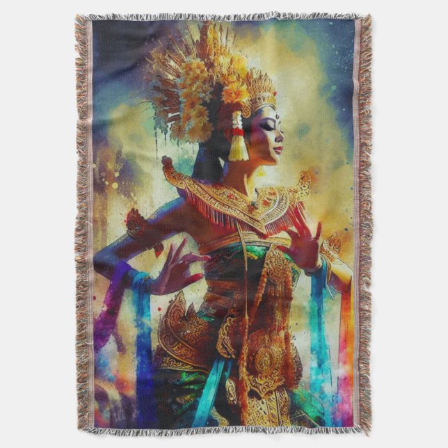 Dewi Tari (Dance Goddess) Throw Blanket (Front Vertical)