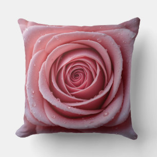 Dewy Pink Rose Pillow Elegant Floral Decor