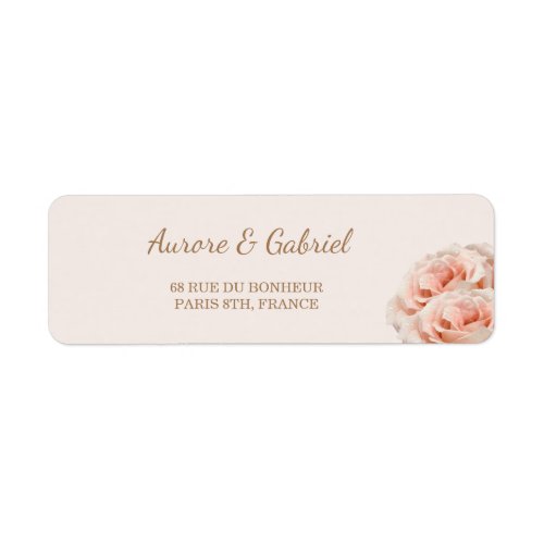 Dewy Pink Roses Champagne Wedding Address Label