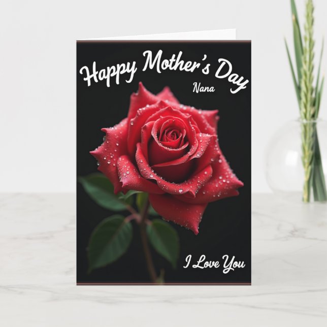 Dewy Red Rose I Love You Card (Front)