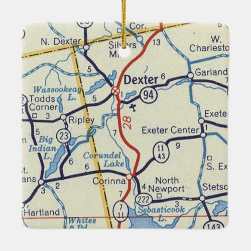 Dexter Maine Retro Map Ceramic Ornament