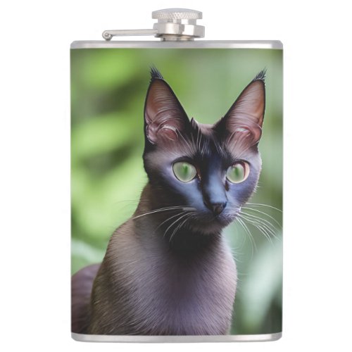 Dexter The Black Siamese Cat  Hip Flask