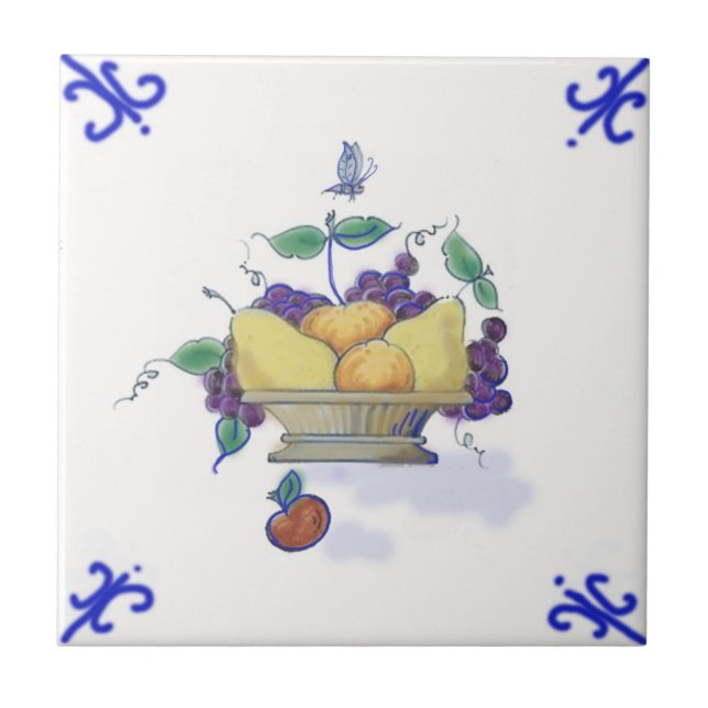 DFB02 Delft Fruit Basket Design Ceramic Tile (Front)