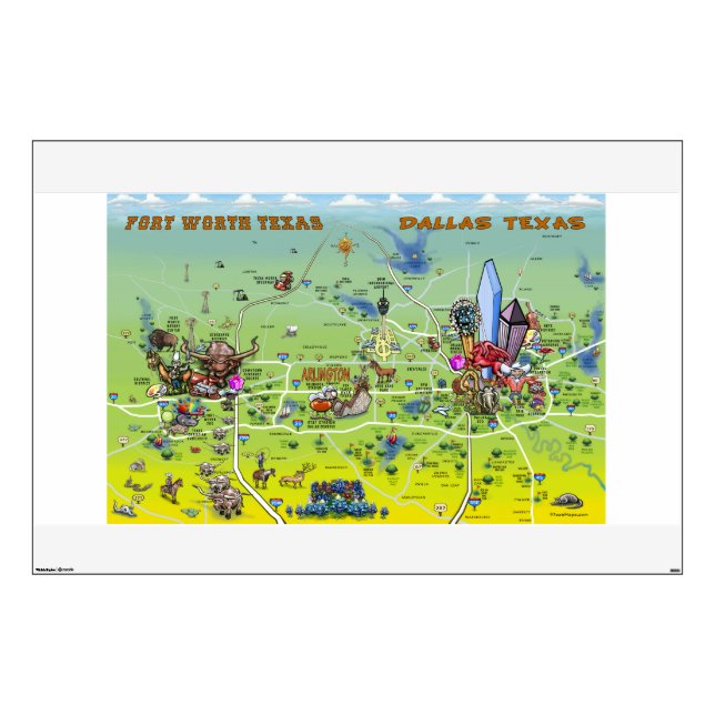 DFW Cartoon Map Wall Decal (Front)
