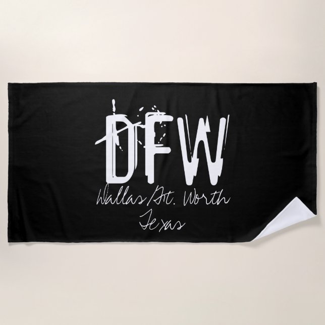 DFW Dallas Airport Code Typography Beach Towel (Front)