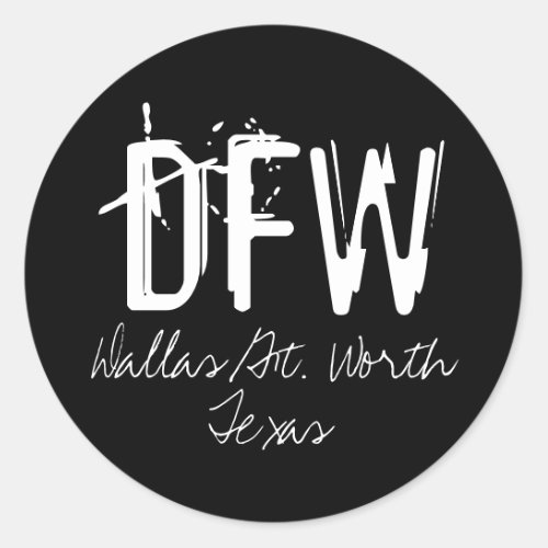 DFW Dallas Airport Code Typography Classic Round Sticker