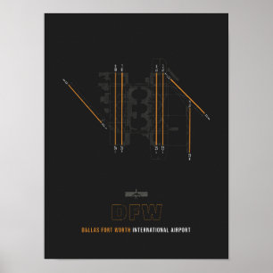DFW - Dallas Fort Worth Airport Runway Diagram Poster