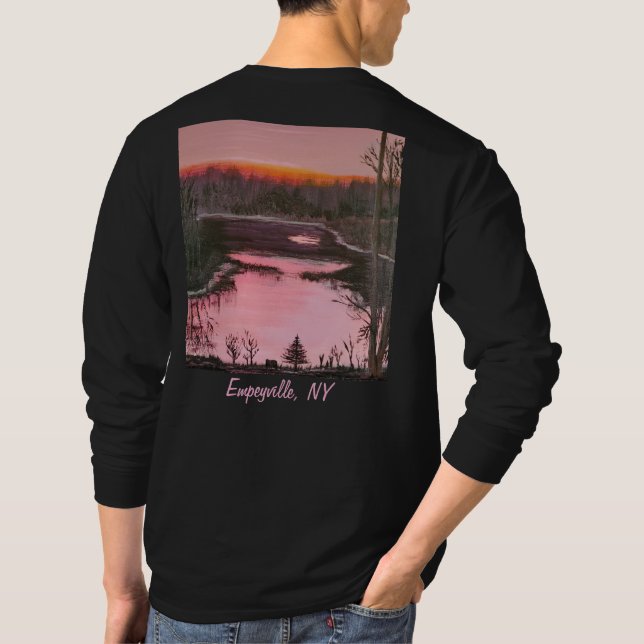 DG Paintings Empeyville Pond Sunset long sleeve  T-Shirt (Back)