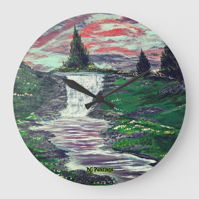 DG Paintings Pine Valley Waterfall  Large Clock (Front)