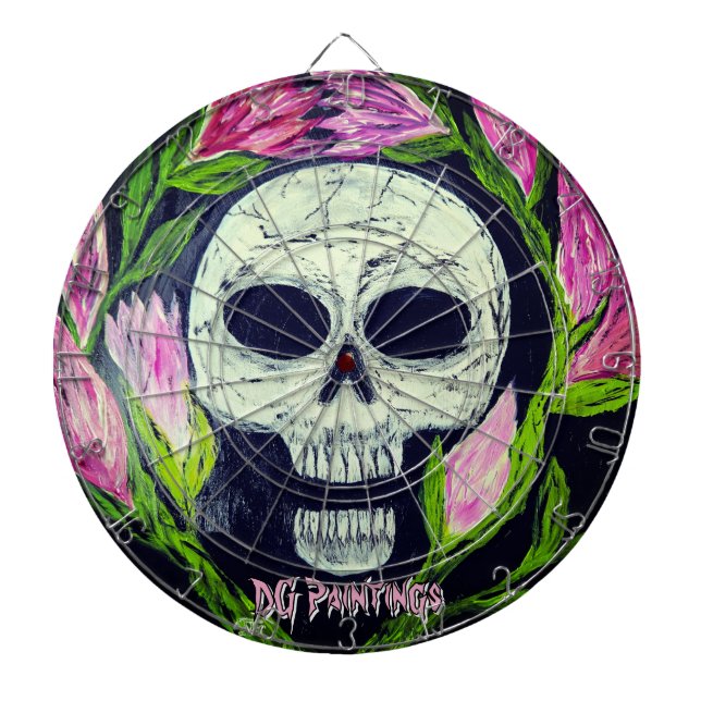 DG Paintings Skull Flower  Dart Board (Front)