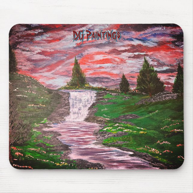 DG Paintings Sunset Meadow Waterfall Mouse Pad (Front)