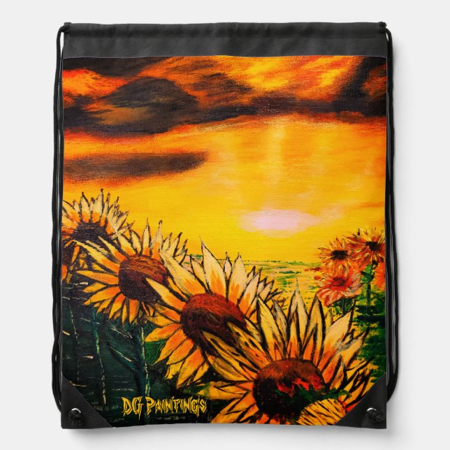 DG Paintngs Sunflower Fields Drawstring Backpack (Front)
