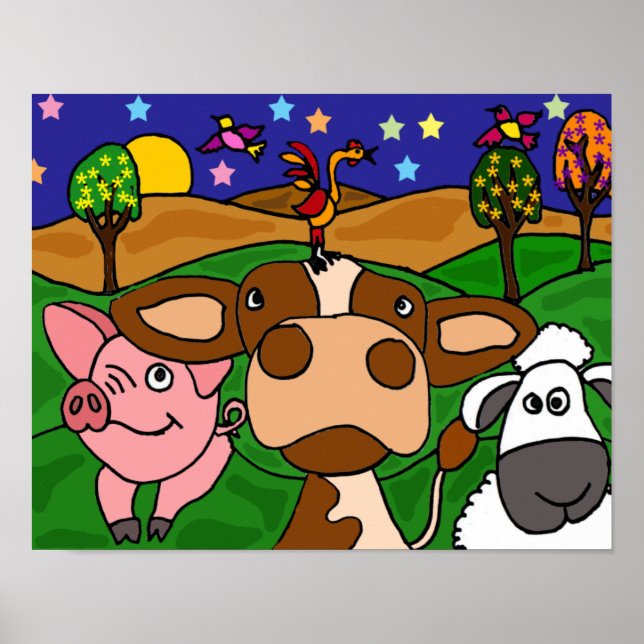 DH- Funny Folk Art  Barnyard Animals Poster (Front)