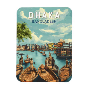 Dhaka Bangladesh Illustration Travel Art Vintage Magnet