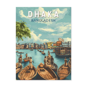 Dhaka Bangladesh Illustration Travel Art Vintage Postcard
