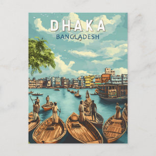 Dhaka Bangladesh Illustration Travel Art Vintage Postcard