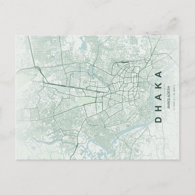 Dhaka Bangladesh Map Minimal Postcard (Front)