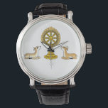 Dharma Wheel & Deers Buddha Watch<br><div class="desc">Introducing our rendition of the Dharma Wheel & Deers. The eight-spoked wheel symbolizes Buddha's initial turning of the Dharma wheel, marking the profound beginnings of his teachings. Flanking this emblem, the male and female deer represent the devoted disciples—both men and women—who deeply relish and find joy in absorbing the sacred...</div>