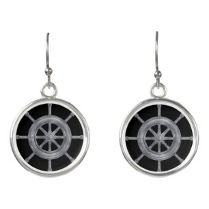 Dharma Wheel - Dharmachakra Silver Metallic Earrings