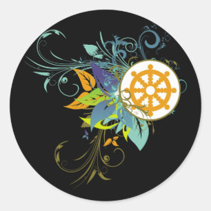 Dharma Wheel Floral Classic Round Sticker