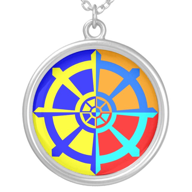 Dharma Wheel Harmony  Silver Plated Necklace (Front)