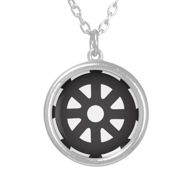 Dharmacakra, Dharmachakra, "Wheel of Dharma" Silver Plated Necklace (Front)