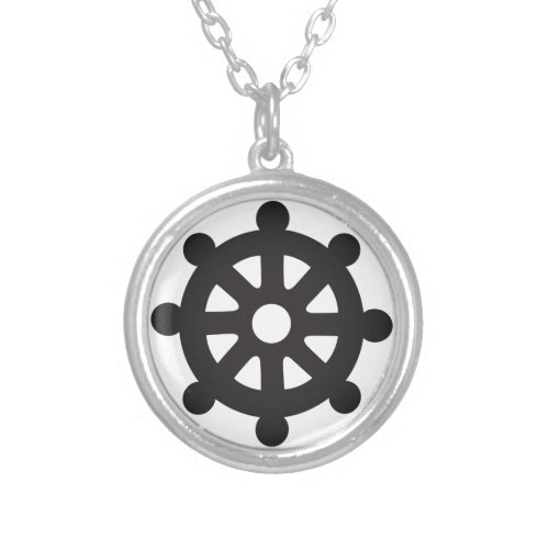 Dharmacakra Dharmachakra Wheel of Dharma Silver Plated Necklace