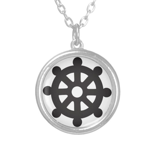 Dharmacakra, Dharmachakra, "Wheel of Dharma" Silver Plated Necklace (Front)