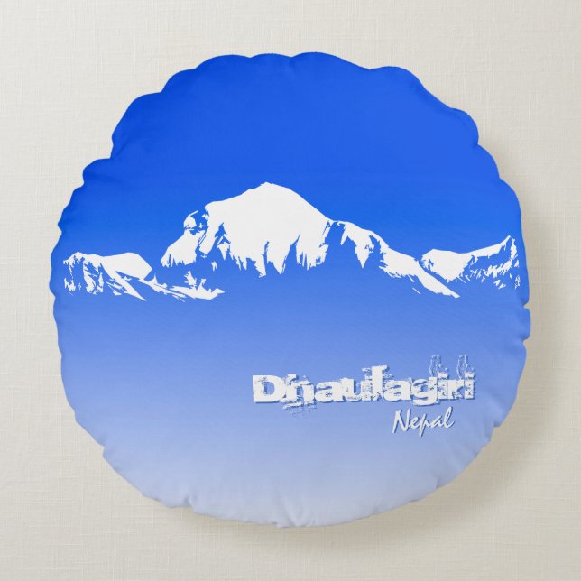 Dhaulagiri Nepal Blue Round Pillow (Front)