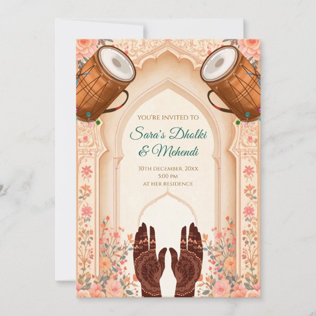 Dholki invites Mehndi invitations, Mehendi cards (Front)