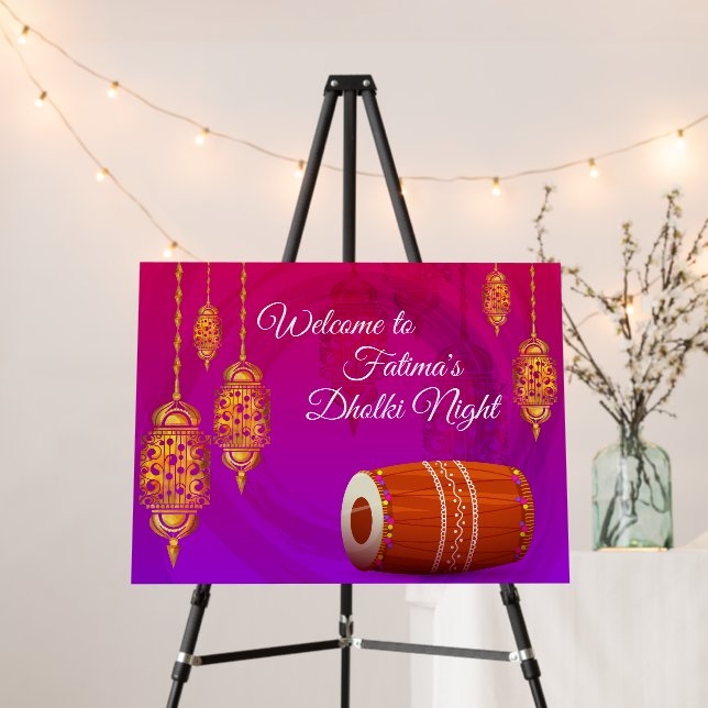 Dholki Night Welcome signs & Wedding Dholki sign (In Situ (Stand))