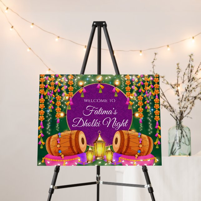 Dholki Night Welcome signs & Wedding Dholki sign (In Situ (Stand))