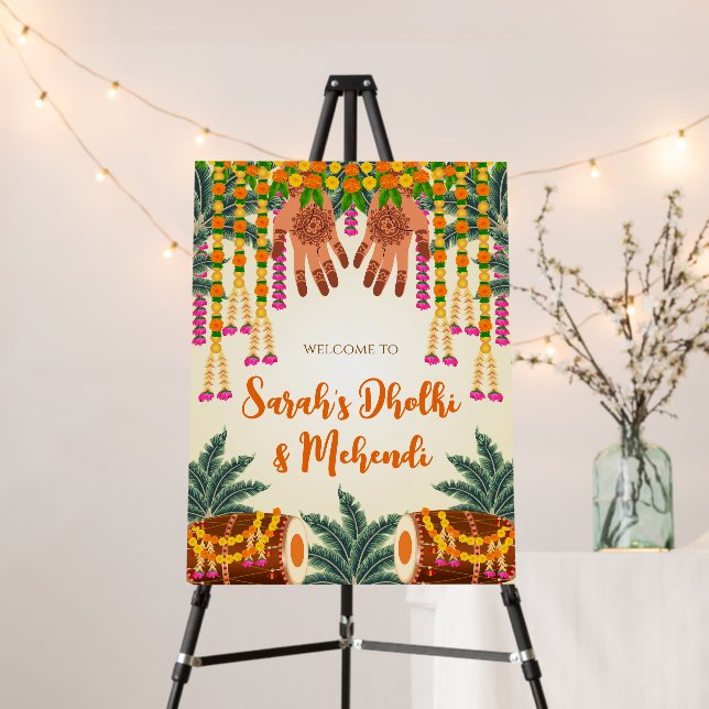 Dholki Signs Mehndi Welcome sign, Dholki decor (In Situ (Stand))
