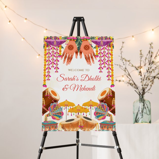 Dholki Signs Mehndi Welcome sign Dholki decor (In Situ (Stand))