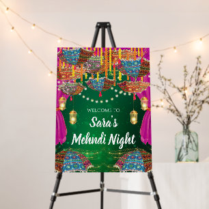 Dholki welcome sign as Mehendi decor, Mehndi sign