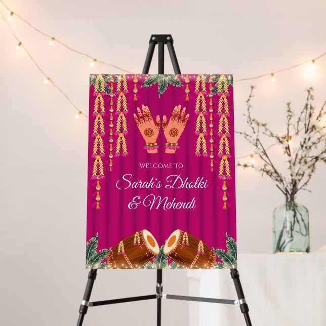 Dholki Welcome Sign Mehndi Dholki decoration Sign (In Situ (Stand))