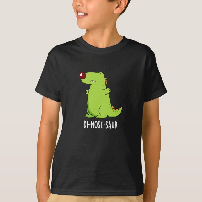 Di-nose-saur Funny Dinosaur Pun Dark BG T-Shirt (Front)