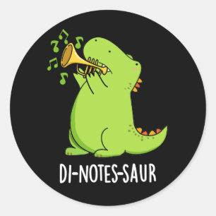 Di-notes-saur Funny Dinosaur Pun Dark BG Classic Round Sticker
