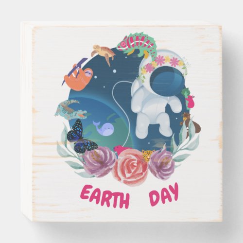 Da de la Tierra Earth Day Seal  madera Wooden Box Sign