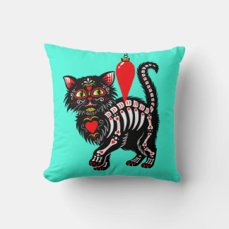 Dia De Los Christmas Kitty Cute Throw Pillow