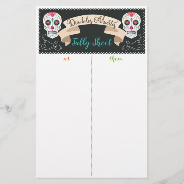 Dia De Los Muerto Bunco Game Tally Sheet (Front)