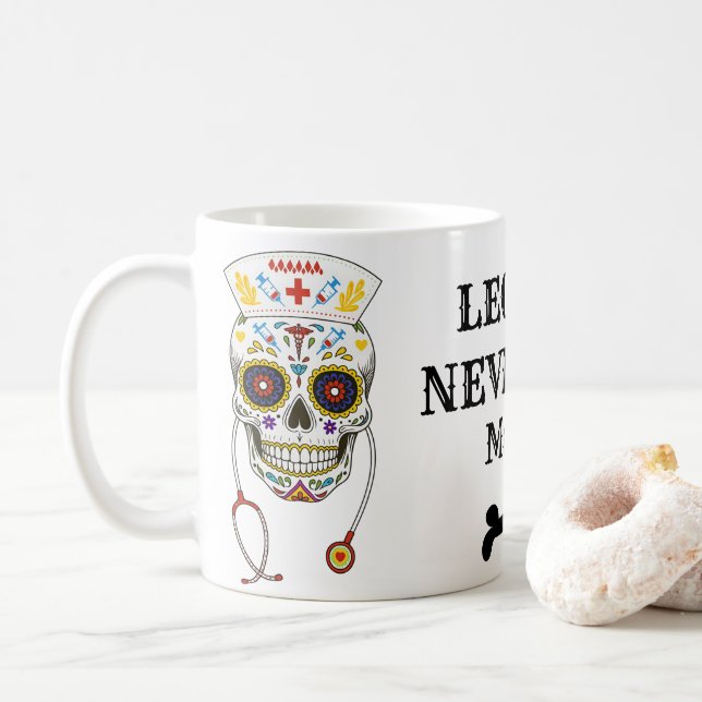 Dia De Los Muerto Mexican Day of The Dead Nurse Coffee Mug (With Donut)